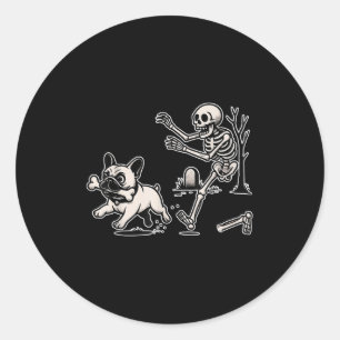 Grappig Halloween Franse Bulldog Skeleton Soky Sei Ronde Sticker