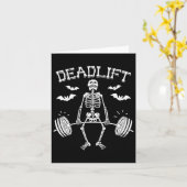 Grappig Halloween Gezegde Skelet Barbell Gym Worko Kaart (Gele Bloem)