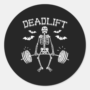 Grappig Halloween Gezegde Skelet Barbell Gym Worko Ronde Sticker