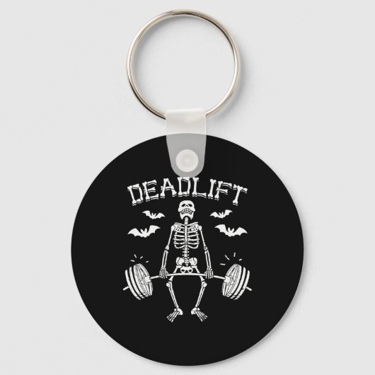 Grappig Halloween Gezegde Skelet Barbell Gym Worko Sleutelhanger (Voorkant)