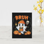 Grappig Halloween Ghost Bruh Schattige Snoep Ghost Kaart (Gele Bloem)