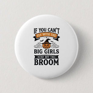 Grappig Halloween Grote Meisjes Bezem Vintage Shir Ronde Button 5,7 Cm