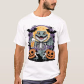 Grappig Halloween Hagedis skelet met bier T-shirt (Voorkant)
