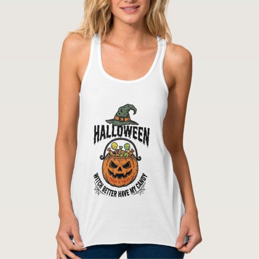 Grappig Halloween Heks Snoep Pompoen Shirt Ontwerp (Voorkant)