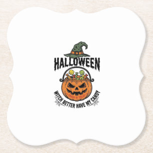 Grappig Halloween Heks Snoep Pompoen Shirt Ontwerp Kartonnen Onderzetters