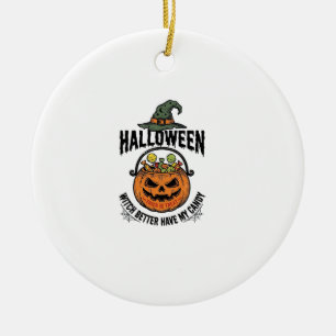 Grappig Halloween Heks Snoep Pompoen Shirt Ontwerp Keramisch Ornament