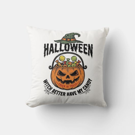 Grappig Halloween Heks Snoep Pompoen Shirt Ontwerp Kussen (Voorkant)