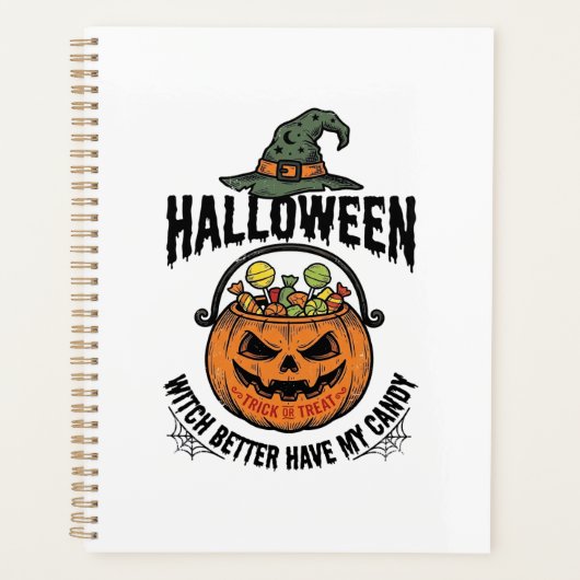 Grappig Halloween Heks Snoep Pompoen Shirt Ontwerp Planner (Voorkant)