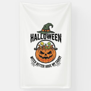 Grappig Halloween Heks Snoep Pompoen Shirt Ontwerp Spandoek