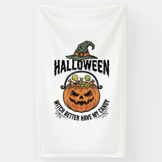 Grappig Halloween Heks Snoep Pompoen Shirt Ontwerp Spandoek (Verticaal)