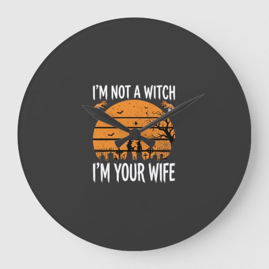 Grappig Halloween Heks Vrouw Kerkhof Ontwerp Grote Klok (Voorkant)