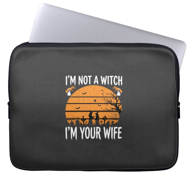 Grappig Halloween Heks Vrouw Kerkhof Ontwerp Laptop Sleeve (Voorkant)