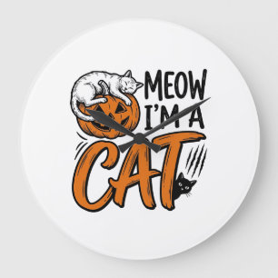 Grappig Halloween Kat Pompoen Typografie Shirt Ont Grote Klok