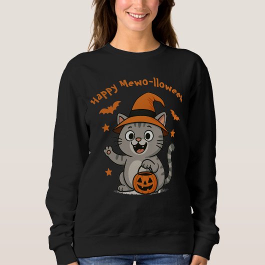 Grappig Halloween kat sweatshirt voor kattenliefhe (Voorkant)