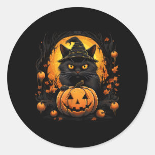 Grappig Halloween Kattenkostuum Pompoen Kat Zwarte Ronde Sticker