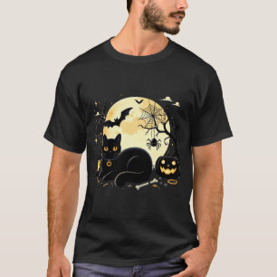 Grappig Halloween Kattenkostuum Pompoen Kat Zwarte T-shirt