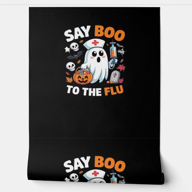Grappig Halloween Nurse Ghost T-Shirt - "Zeg Boo t Behang (Afrollen)