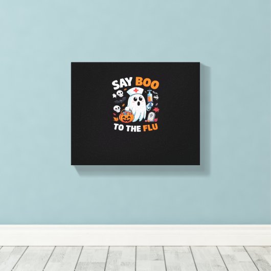 Grappig Halloween Nurse Ghost T-Shirt - "Zeg Boo t Canvas Afdruk (Insitu (Houten vloer))