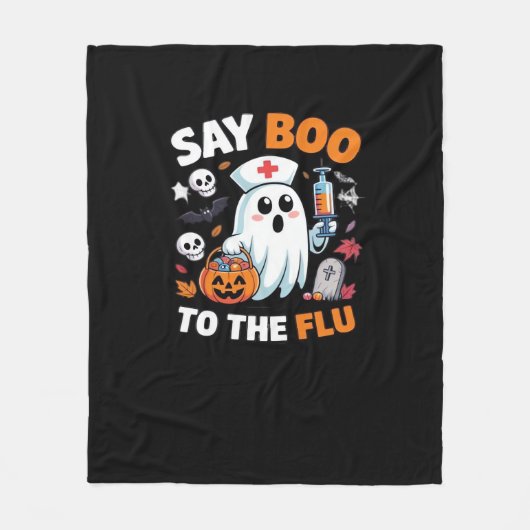 Grappig Halloween Nurse Ghost T-Shirt - "Zeg Boo t Fleece Deken (Voorkant)