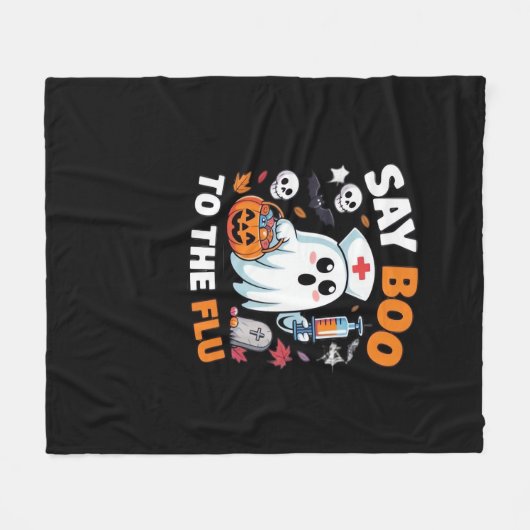 Grappig Halloween Nurse Ghost T-Shirt - "Zeg Boo t Fleece Deken (Voorkant (Horizontaal))