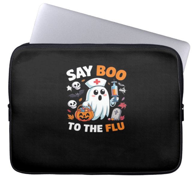 Grappig Halloween Nurse Ghost T-Shirt - "Zeg Boo t Laptop Sleeve (Voorkant)
