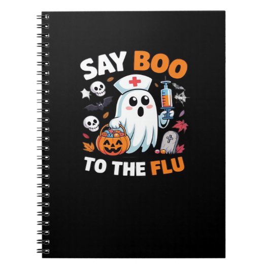 Grappig Halloween Nurse Ghost T-Shirt - "Zeg Boo t Notitieboek (Voorkant)