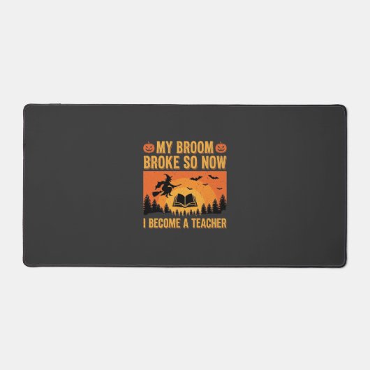 Grappig Halloween Onderwijzer Bezem Gebroken Ontwe Bureaumat (Voorkant)