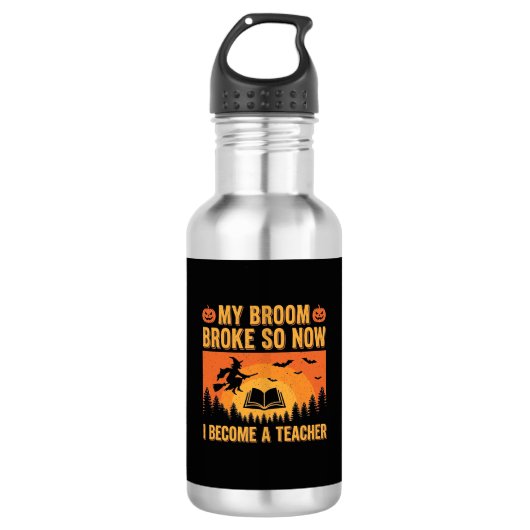 Grappig Halloween Onderwijzer Bezem Gebroken Ontwe Waterfles (Voorkant)