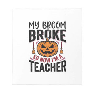 Grappig Halloween Onderwijzer Bezem Gebroken Vecto Notitieblok