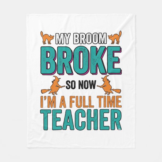Grappig Halloween Onderwijzer Bezem Gebroken Vinta Fleece Deken (Voorkant)