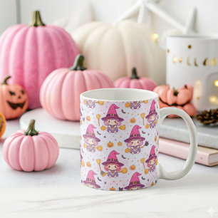 Grappig Halloween patroon met pompoenen en heks Koffiemok