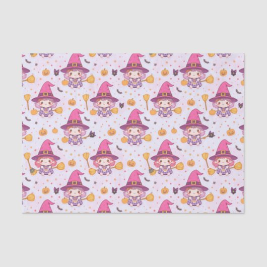 Grappig Halloween patroon met pompoenen en heks Tissuepapier (Voorkant)