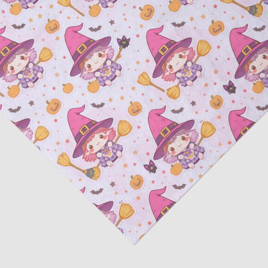 Grappig Halloween patroon met pompoenen en heks Tissuepapier (Detail)