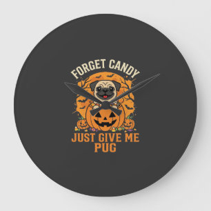 Grappig Halloween Pug Snoep Design_1 Grote Klok