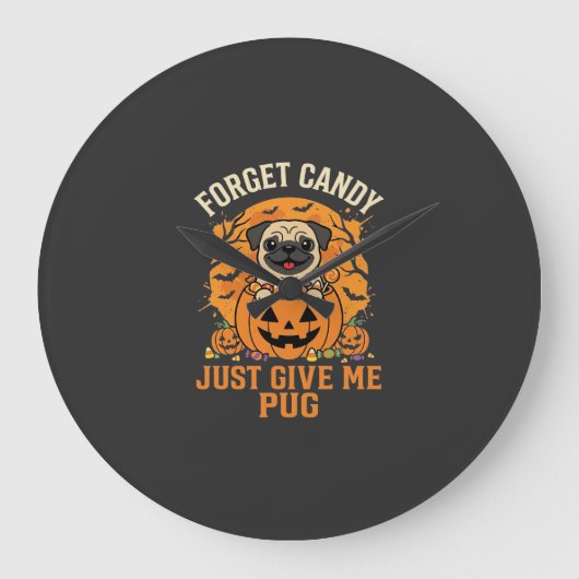 Grappig Halloween Pug Snoep Design_1 Grote Klok (Voorkant)