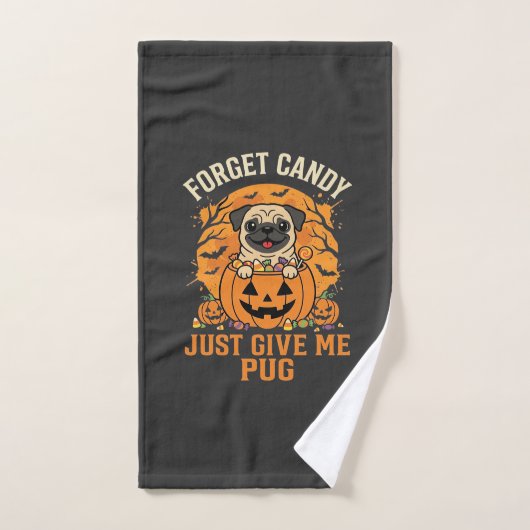 Grappig Halloween Pug Snoep Design_1 Handdoek (Handdoek)