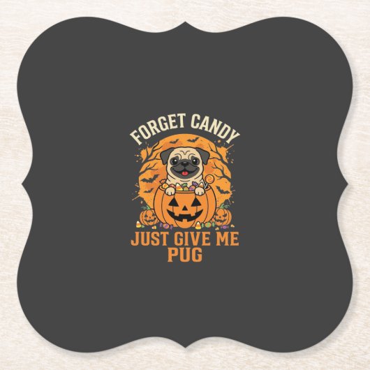 Grappig Halloween Pug Snoep Design_1 Kartonnen Onderzetters (Voorkant)