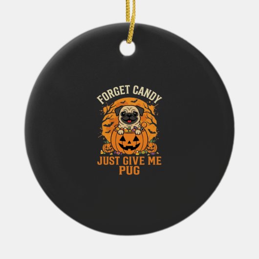 Grappig Halloween Pug Snoep Design_1 Keramisch Ornament (Voorkant)
