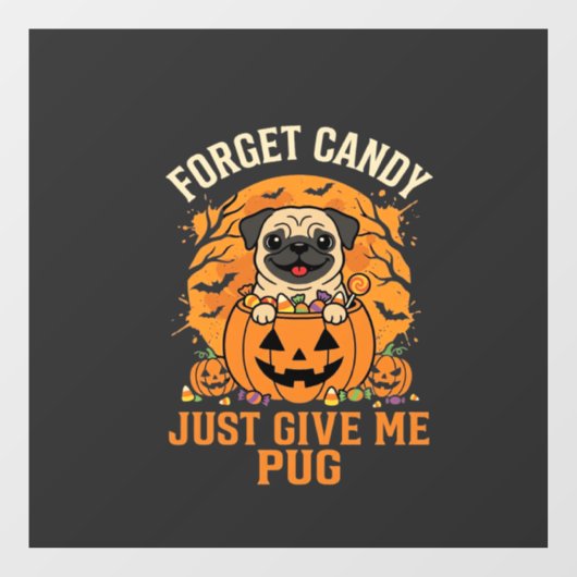 Grappig Halloween Pug Snoep Design_1 Raamsticker (Vel)