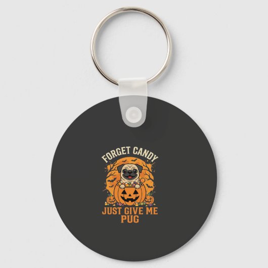 Grappig Halloween Pug Snoep Design_1 Sleutelhanger (Voorkant)