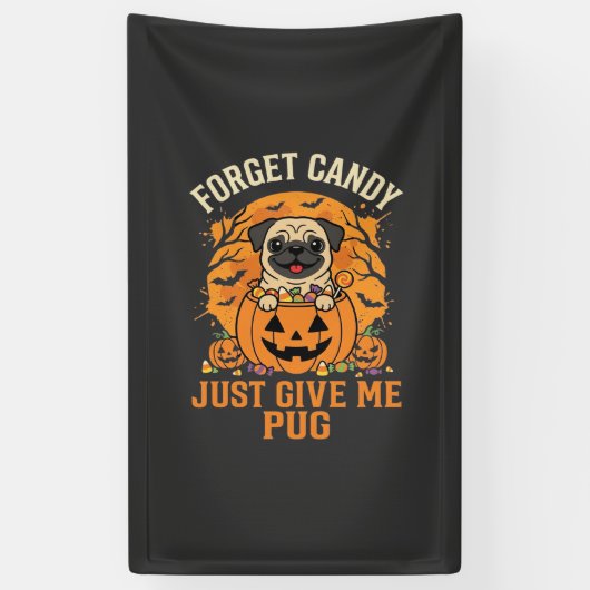Grappig Halloween Pug Snoep Design_1 Spandoek (Verticaal)