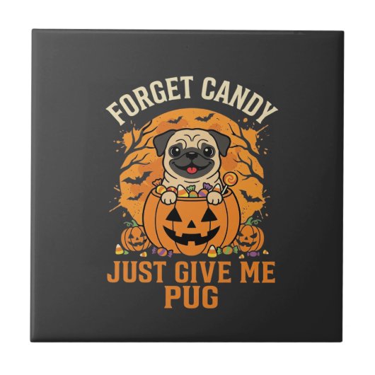 Grappig Halloween Pug Snoep Design_1 Tegeltje (Voorkant)