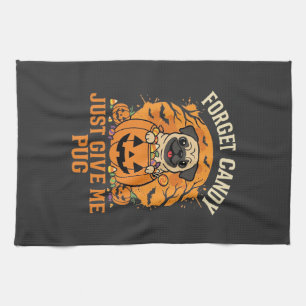 Grappig Halloween Pug Snoep Design_1 Theedoek