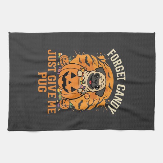 Grappig Halloween Pug Snoep Design_1 Theedoek (Horizontaal)