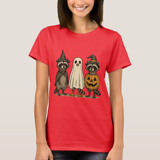 Grappig Halloween Raccoon schattig boek T-shirt (Voorkant)