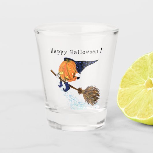 Grappig Halloween Shot Glass Witch Pumpkin Vliegen Glas (Voorkant)