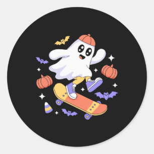 Grappig Halloween Skateboard Spook Ontwerp Voor Gr Ronde Sticker
