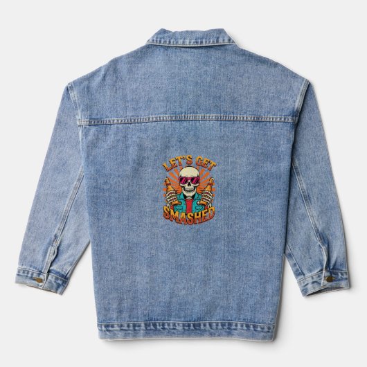 Grappig Halloween Skelet Bier Gebroken Design_1 Denim Jacket (Achterkant)