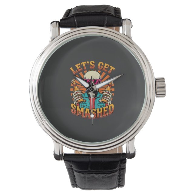 Grappig Halloween Skelet Bier Gebroken Design_1 Horloge (Voorkant)