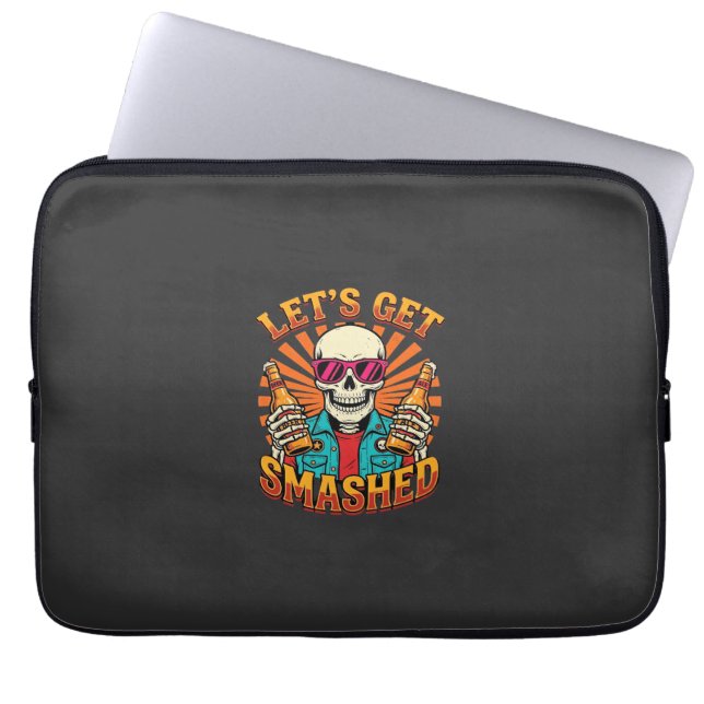 Grappig Halloween Skelet Bier Gebroken Design_1 Laptop Sleeve (Voorkant)